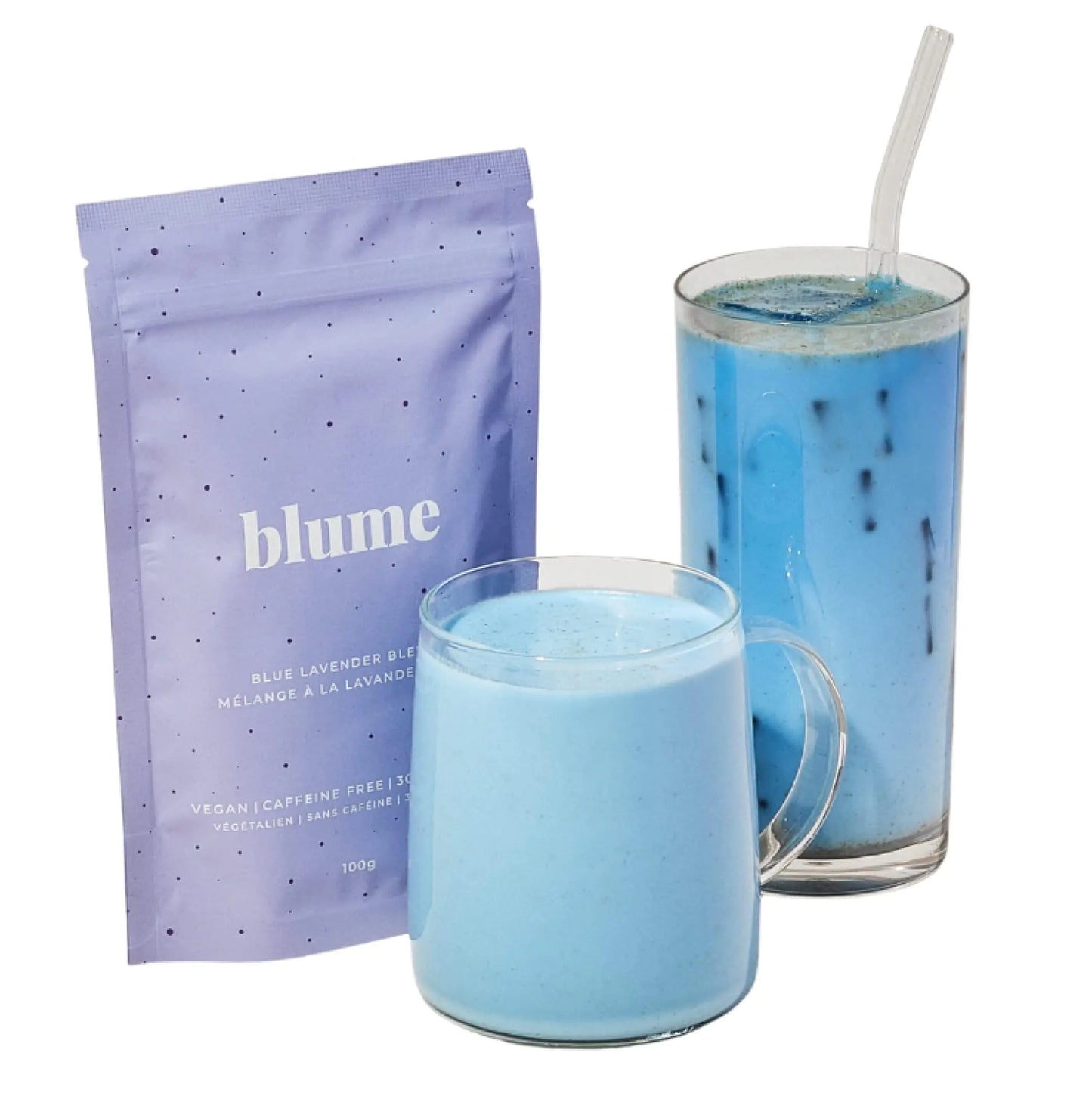 Blume Blue Lavender Latte - Calming Lavender Powder for Drinks- Lavender Milk Tea Drink Mix with Blue Spirulina and Coconut Milk - 30 Servings